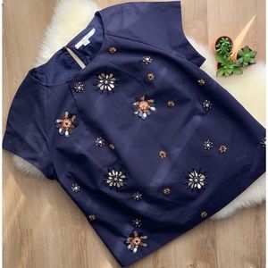 BODEN • Navy Beaded Starburst Floral Navy Top